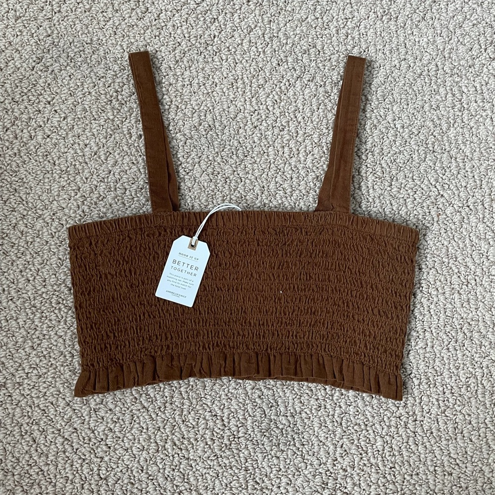 Cropped smocked brown top